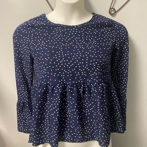 Navy Sz small Navy and white polka dot long sleeve blouse. NWOT SHEIN